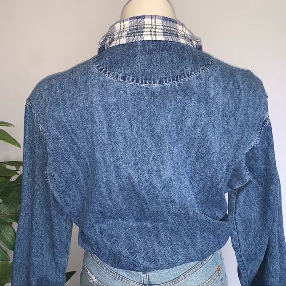 v i n t a g e :: Denim Flannel Jeans Shirt Pearl Buttons Slouchy - Picture 11 of 12
